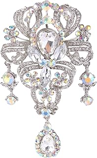 EVER FAITH Austrian Crystal 3.8 Inch Vintage Style Teardrop Flower Brooch