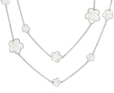 Bling Jewelry Fashion Off White Black Pink Enamel Large & Small Flower Long Silver Tone Gold Plated Station Chain Wrap Layer Clover Necklace For Women 40 Inch