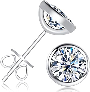 Inf.Story Sterling Silver Moissanite Stud Earrings, D Color Brilliant Round Cut, 18K White Gold Plated, Push Back Design – Unisex