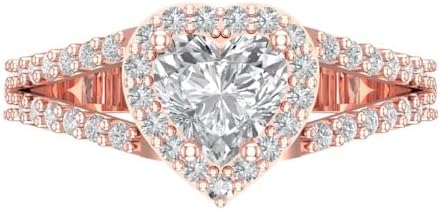 Clara Pucci 1.85 ct Heart Cut Solitaire W/Accent Halo split shank Moissanite Statement Anniversary Promise Wedding ring 18K Rose Gold