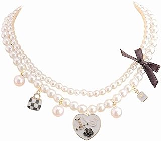 Dainty Simulated Pearls Short Choker Necklace Heart Pendant Layering Necklace Delicate Jewelry Gifts for Women