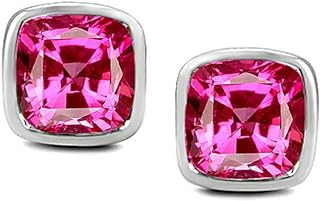 Star K Sterling Silver Created Pink Sapphire Stud Earrings, 8mm Cushion-Cut Design with Secure Push Back