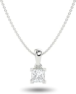 IGI Certified 1-2 Carat Lab Grown Princess Cut Diamond in Square Solitaire Design, Pendant Necklace for Women - 14K Rose Gold, White-Diamond, 18 Inch Long Chain with Lobster Clasp