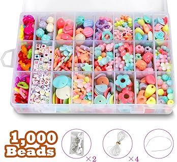 Colorful Clasp & Acrylic Bead Necklace Kit in Kid-safe Material for Children by STSTECH - 24 Unique Bead Shapes & Design - Create DIY Bracelets and More