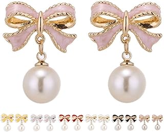 Bow Bow Drop Earrings for Women Pearl and Crystal Stud Earrings for Party, Wedding, Prom