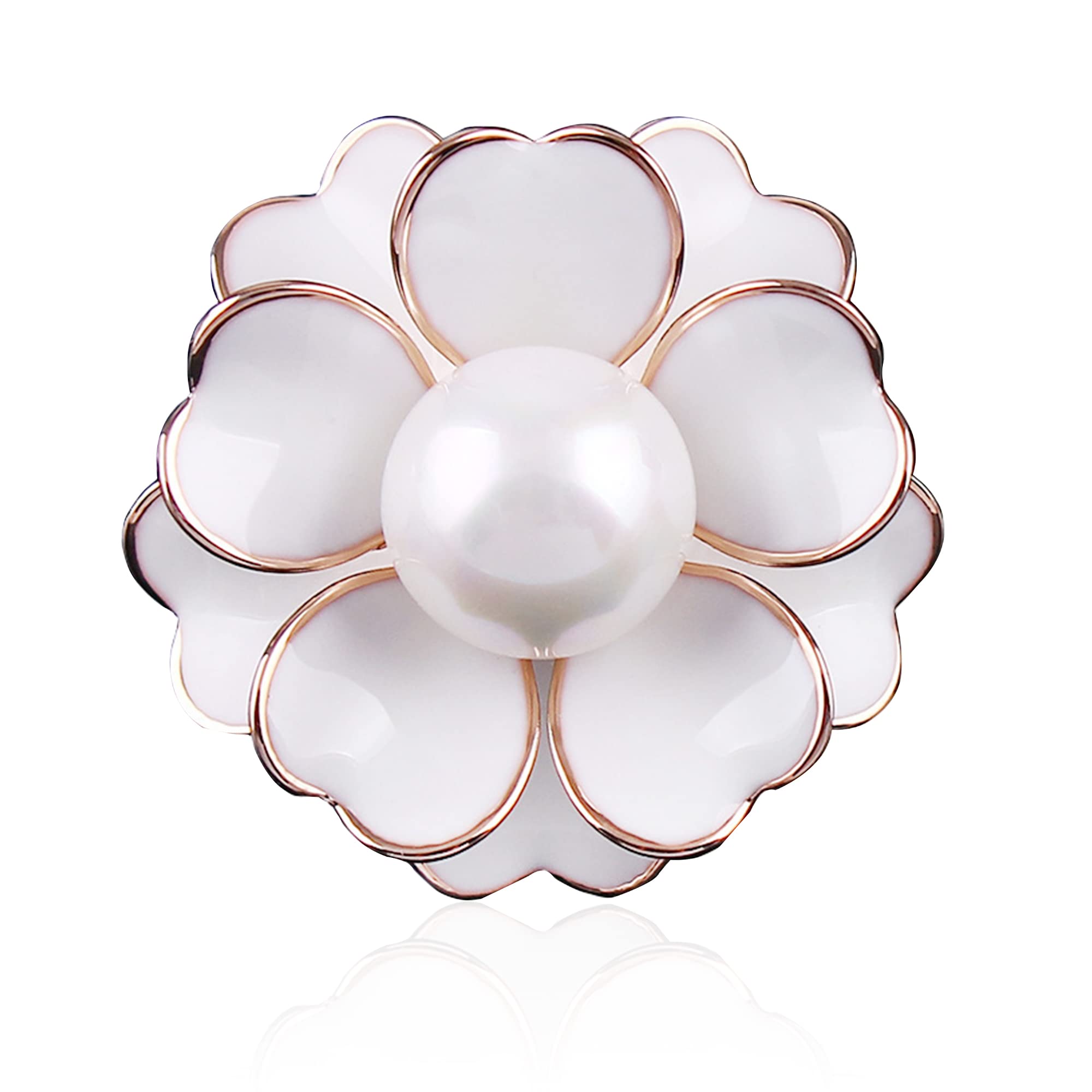 Women's Camellia Flower Pearl Enamel Brooch Pins for Ladies Jewelry Fashion