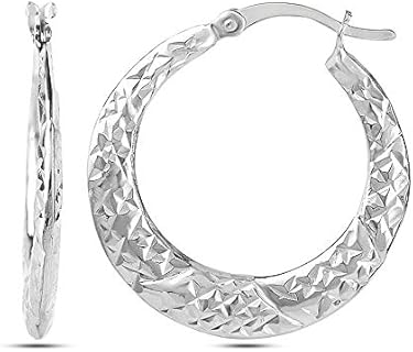 LeCalla 925 Sterling Silver Diamond-Cut Hypoallergenic Hoop Earrings with Post Snap Down Back Finding, No Gemstone, 25mm Size for Women - Ideal for Daily Wear & Special Occasions