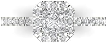 Clara Pucci 1.23Ct Princess Cut Lab Grown Real Diamond SI1 G-H 10k White Gold Halo Solitaire Engagement Anniversary Promise Ring Size 6