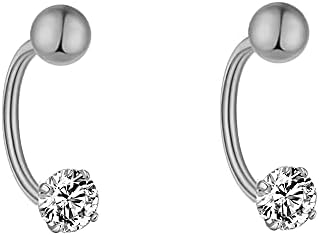 18G Crystal Half Hoop Earrings Sterling Silver 925 Dainty Cubic Zirconia Rhinestone Cartilage Helix Ball Stud Earring Screw Back Barbell Ear Piercing Cute Jewelry Gifts for Women Girls BFF