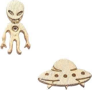 chelseachicNYC Handcrafted Brushed Metal Alien and UFO Stud Earrings