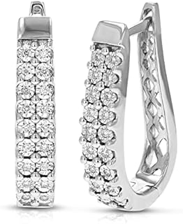 1/4 cttw Lab Grown Diamond Hoop Earrings for Women Round in .925 Sterling Silver Prong Set 1 Inch