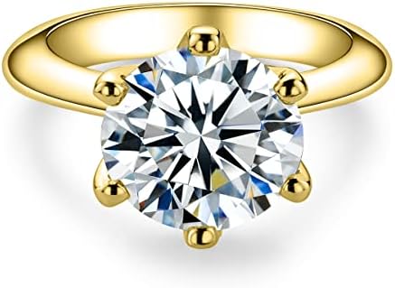 AnuClub 2/3CT Six Prong Solitaire D Color VVS1 Moissanite Ring, Thickened Yellow Gold Plated Silver Never Color Fade, Gift for Wedding, Engagement And Anniversary With Certificate