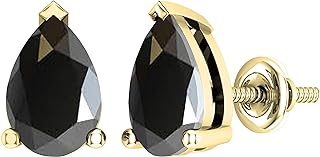 Screw-back Yellow Gold Black Sapphire Solitaire Stud Earrings for Ladies - Dazzlingrock Collection