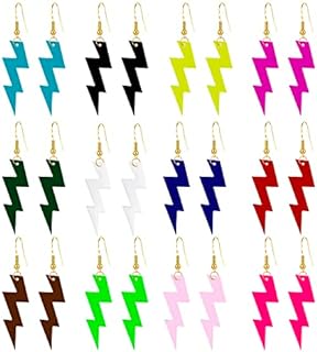 12 Pairs Multicolor 70s 80s Neon Resin Hollow lightning Dangle Drop Earrings Sets Lightweight Acrylic Exaggerated Women Lightning Bolt Dangle Earrings Halloween Jewelry 80's Party