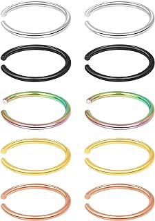 1-16Pcs 16G 18G 20G 22G Nose Rings Hoops Nose Piercings Fake Nose Ring Fake Septum Nose Ring Fake Lip Rings Fake Septum Piercing Fake Nose Piercing Fake Nose Hoop Faux Nose Rings Clip On Nose Cuffs Nose Piercing Jewelry Nose Rings for Women Men Nose Hoops Cartilage Hoop Earring