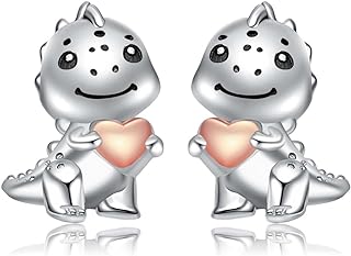 Adorable Sterling Silver Dinosaur Stud Earrings by JBAERD - Classic Animal-Inspired Jewelry Gifts for Women and Girls, No Gemstone Detail