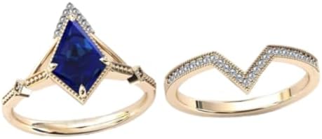 1.5 CT Kite-Shaped Blue Sapphire Engagement Ring Set for Women, Classy Art Deco Design, in Sterling Silver or Gold Options