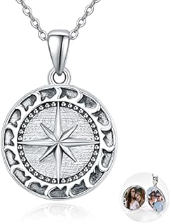 KINGWHYTE Compass Locket Necklace That Holds Pictures Sterling Silver Compass Pendant Graduation Friendship Travel Talisman Necklace Inspirational Jewelry Gifts for Women