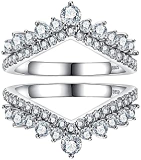 1.23 CTTW D-Color Moissanite Wedding Ring Enhancers with Platinum Plated Silver and Lab-Created Diamonds, Curved Design, Women's Size 5