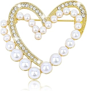 Love Heart Brooches for Women Pearl Brooch Pins Gold Plated Vintage Rhinestone Brooch Pins for Women Lapel Pins for Business Bouquet Corsage Wedding Party Accessories