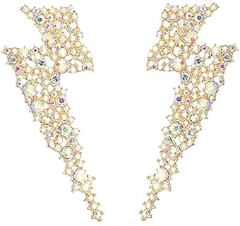 Crystal Lightning Bolt Dangle Earrings, Flash Statement Earrings for Women Dangling KELMALL COLLECTION