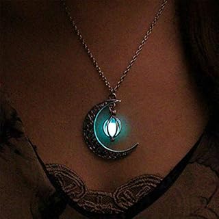Glow in the Dark Crystal Necklace with Cable Chain for Women and Teens - Luminous Moon Stone Pendant Design