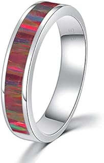 CiNily Orange Opal Wedding Band Ring Sterling Silver Plated Eternity Engagement Stackable Ring for Women Teen Girls