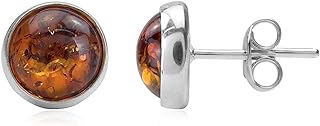 Subtle Elegance Honey Amber Sterling Silver Round Stud Earrings with Push Back Mechanism for Women
