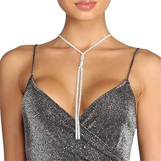 Chargances Rhinestone Lariat Y-Shaped Necklace Long Sparkly Crystal Choker Necklaces for Women and Girls Gifts Party Prom