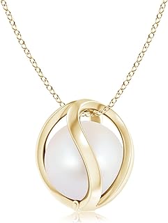 Angara Japanese Akoya Cultured Pearl Cage Pendant Necklace for Women, Girls in 14K Solid GoldJune Birthstone Jewelry Gifts for Her Birthday, Wedding, Engagement, Valentines Day