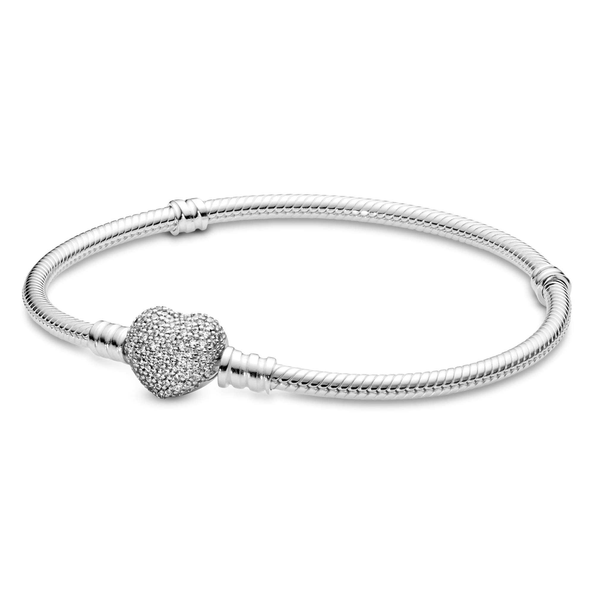 Pandora Moments Sparkling Heart Clasp Snake Chain Bracelet