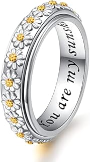 Smart Wedding Ring - Cubic Zirconia Sterling Silver Spinner - Daisy Design Stress Relief Ring for Women