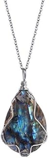 Spring Ring Clasp Labradorite Crystal Necklace with Cable Chain, Ideal Healing Gemstone Pendant for Men and Women, KISSPAT Unique Wire Wrap Design