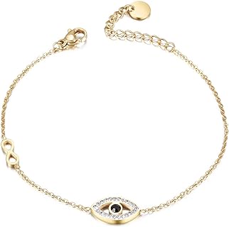 CIUNOFOR 14K Gold Filled Evil Eye Bracelets for Women, Adjustable Bead Bracelet Cute Evil Eye Bracelet Gold Paperclip Chain Bracelets for Women (style 2)