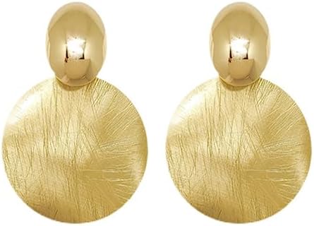 Big Disc Drop Earrings Gold Dangle Earrings Round Hammered Earrings Women