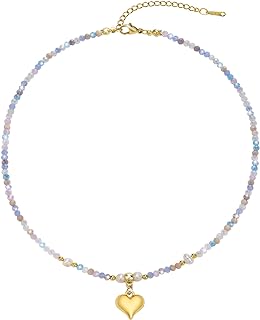 Colorful Beaded Pearl Choker Necklace for Women, Freshwater Pearls Beads Trendy Dainty Necklaces Jewelry Womens Stainless Steel 18K Gold Plated Cute Heart Pendant Summer Beach Charm for Teen Girls