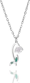 kkjoy Birth Month Flower Necklace Stainless Steel 12 Month Birthday Flower Drip Oil Pendant Necklace Best Friend Necklace Jewellery Gifts for Women Girls