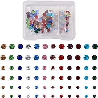 Beadthoven 180-Piece Mini Back Rhinestone Cabochons Set in Glass, Perfect for DIY Jewelry & Crafts, With 12 Unique Birthstone Colors, 3mm/4mm/5mm Round Design