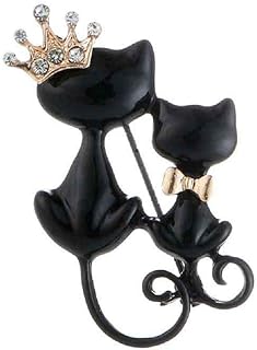 Vintage Black Cat Brooch with Pin Clasp, Sparkling Crystal Rhinestone Double Kittens Accent for Women, Classic & Elegant Design