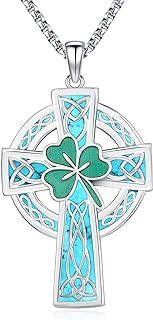 Turquoise Sterling Silver Pendant Necklace with Box Chain & Clasp, Celtic Cross & Thor's Hammer Design for Men and Women, Eusense Viking Jewelry