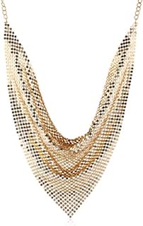 COLORFUL BLING Thick Metal Sequins Tassel Choker Necklace Chunky Fringe Pyramid Bib Stetement Necklace Sequins Collar for Women Girls Costume Jewelry