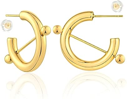 MEVECCO 18K Gold Plated Brass Hoop Earrings with Sterling Silver Post and Sparkling Cubic Zirconia - Hypoallergenic Open Hoops Jewelry Gift for Her