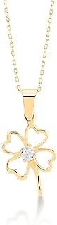 GELIN 14K Solid Gold 4-Leaf Clover Pendant Necklace | Clover Jewelry for Women, 18"
