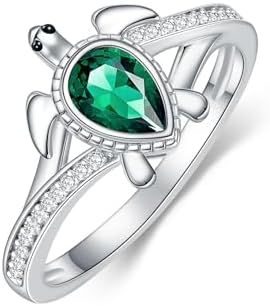 Amethyst-Studded Sterling Silver Sea Turtle Engagement Ring for Women with Pear-Shaped Gemstone Design