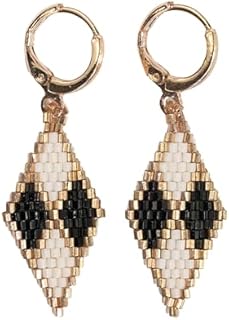 INK + ALLOY Beaded Drop Huggie Hoop Earrings for Women, Carmen Mini Gold Hoops with Diamond Shaped Pendant Boho Earrings, Hypoallergenic Handmade Jewelry for the Modern Bohemian, 1.63-Inch Length