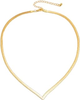 14K Gold Flat Snake Chain Choker Necklaces, Dainty Layered Simple Minimalist Collar Clavicle Necklace, Women Jewelry Herringbone Necklace for Women Girls