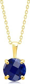 MAX + STONE 14k Yellow Gold, Round Blue Sapphire Pendant Necklace with Spring Ring Clasp, for Women, Solitaire Birthstone Design