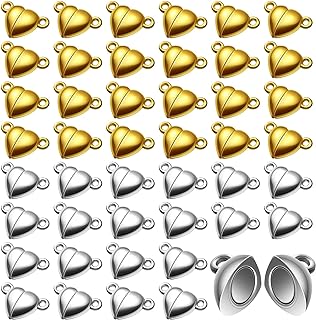 MTLEE Gold and Silver Heart-shaped Magnetic Clasps for Beaded Bracelets, Polished Alloy with Magnetic Chain or Breakaway Clasp, Accessories for DIY Bracelet & Necklace Jewelry Making