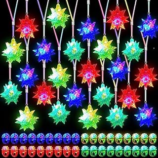 Flashing Crystal Star Necklaces Glow in The Dark Necklaces LED Jelly Rubber Rings Cute Toy Jewelry with Light up Pendant for Christmas Princess Party Favors, Pretty Goodie Bag Fillers