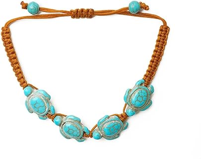 Pingyongchang Sea Turtle Bracelet Turquoise Turtle Adjustable Wristband Bracelet Handmade Woven Stone Bead Elastic String Bracelet for Women Girls Beach Jewelry